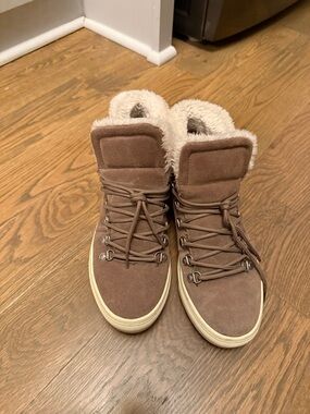 Marc Fisher Brown Suede Faux-Shearling Winter Lace-Up Boots